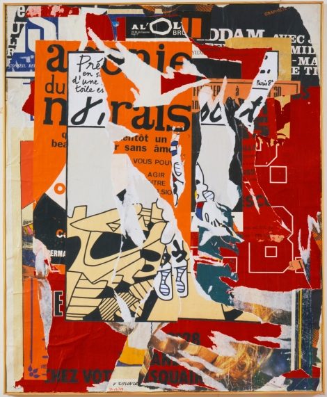 Jacques VILLEGLÉ, Rue de la PerleFebruary 25, 1975, décollage mounted on canvas, 39 1/4 x 31 7/8 inches